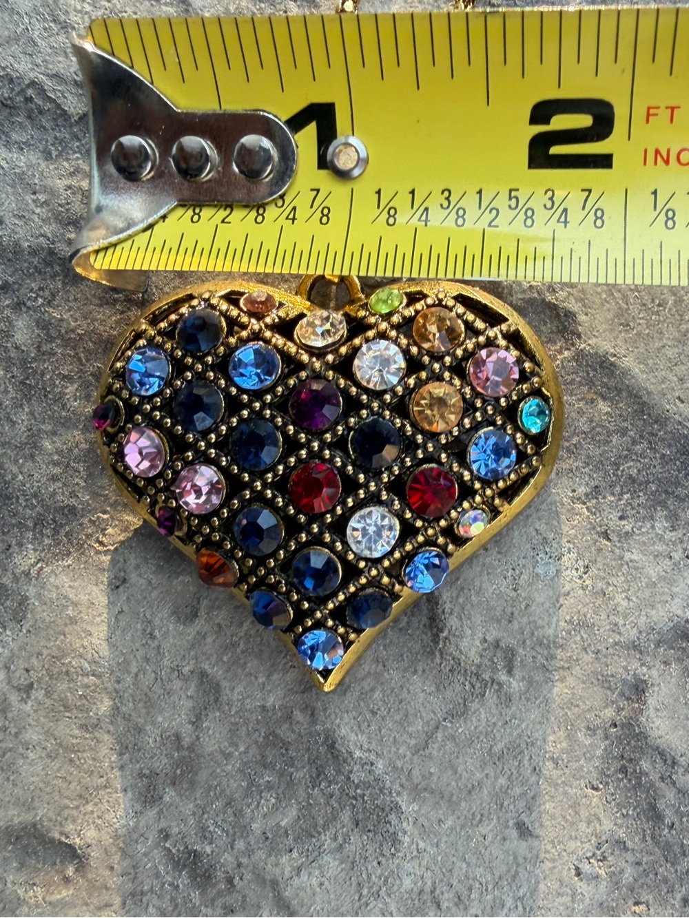 Betsey Johnson Gold Multicolor Crystal Heart Locket Necklace 30” - Picture 11 of 11